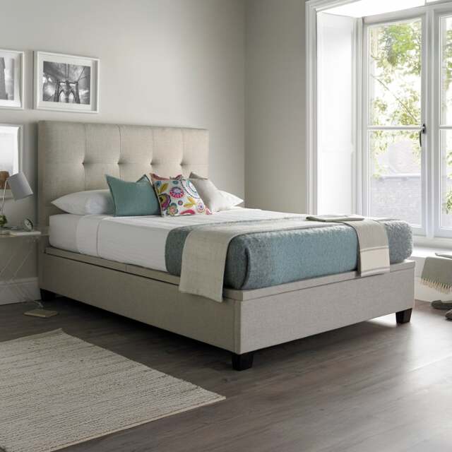 Walkworth - Super King Size - Ottoman Storage Bed - Neutral Oatmeal - Fabric - 6ft - Happy Beds