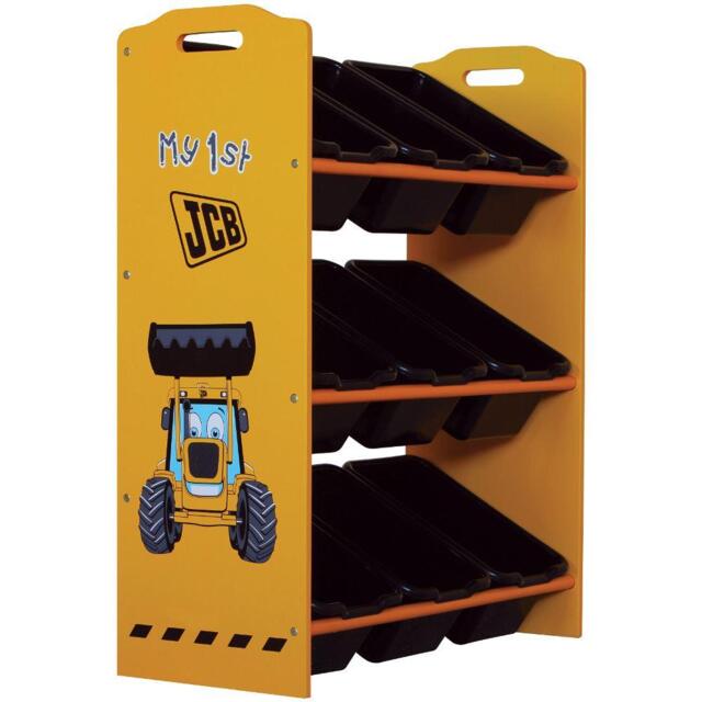 JCB - Children's Digger 9 Bin Storage Unit - Yellow/Black - Wooden - Happy Beds - image 1