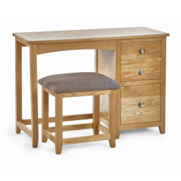 Mallory – 3-Drawer Single Pedestal Dressing Table and Stool – Oak/Grey – Wooden/Fabric - Happy Beds - thumbnail 2