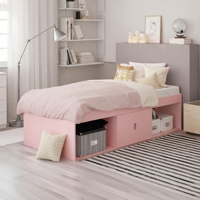 Arctic - Single - Kids Cabin Storage Bed - Pink - Wood - 3ft - Happy Beds - image 1