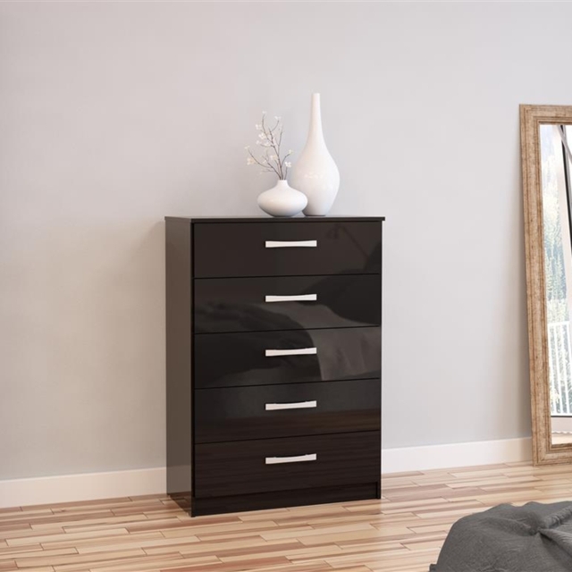 Lynx - 5 Drawer Chest - Black - Wooden - Happy Beds - image 1