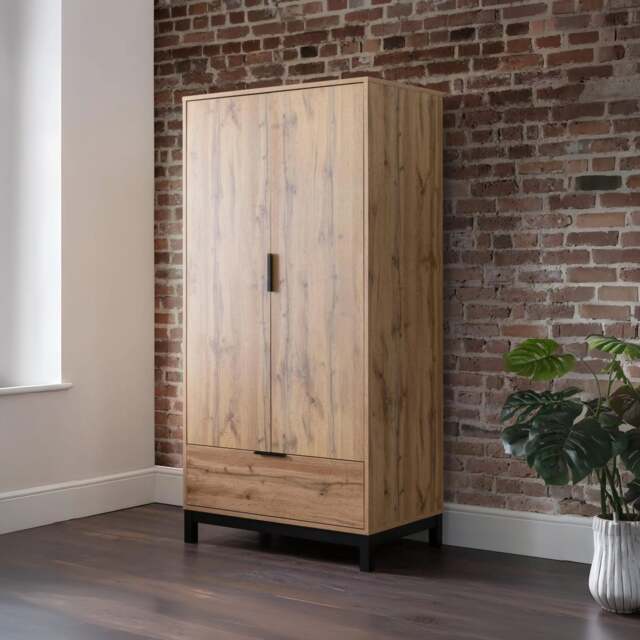 Bali - 1 Drawer Combination Wardrobe - Oak - Wooden - Happy Beds - image 1