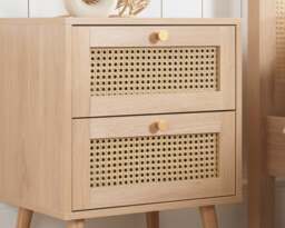 Croxley - 2 Drawer Bedside Table - Oak - Rattan - Wooden - Happy Beds - thumbnail 2