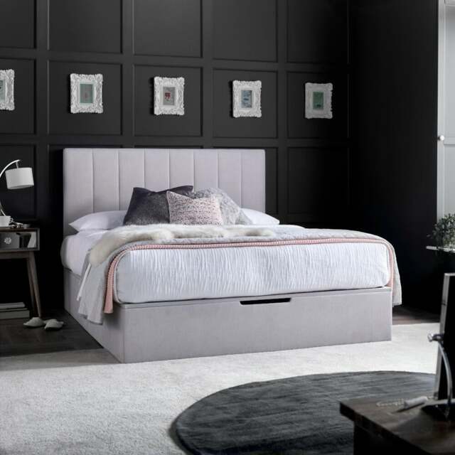 Lincoln Connect - King Size - Ottoman Storage Bed - Light Grey - Fabric - 5ft - Happy Beds - image 1