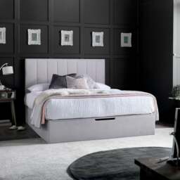 Lincoln Connect - King Size - Ottoman Storage Bed - Light Grey - Fabric - 5ft - Happy Beds - thumbnail 1