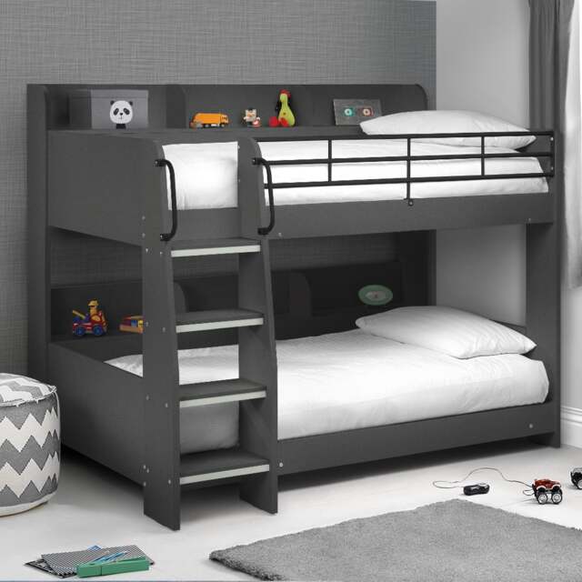 Domino - Single -Kids Bunk Bed - Storage - Dark Grey - Wood and Metal - 3ft - Happy Beds - image 1