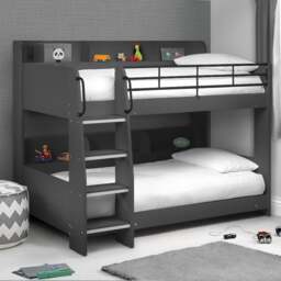 Domino - Single -Kids Bunk Bed - Storage - Dark Grey - Wood and Metal - 3ft - Happy Beds - thumbnail 1