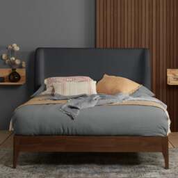 Halden - King Size - Boucle Winged Wooden Bed - Grey - Boucle Fabric - 5ft - thumbnail 2