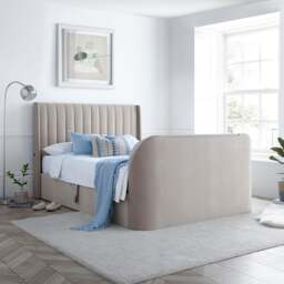 Luther - Double - Electric Winged Ottoman Storage TV Bed - Warm Stone - Velvet - 4ft6 - Happy Beds - thumbnail 3