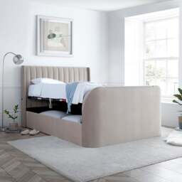 Luther - Double - Electric Winged Ottoman Storage TV Bed - Warm Stone - Velvet - 4ft6 - Happy Beds - thumbnail 5