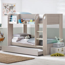 Mars - Single - Kids Bunk Bed - Storage and Underbed Trundle - Grey Oak - Wooden - 3ft - Happy Beds - thumbnail 1