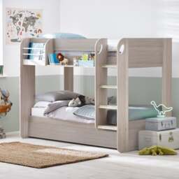 Mars - Single - Kids Bunk Bed - Storage and Underbed Trundle - Grey Oak - Wooden - 3ft - Happy Beds - thumbnail 2
