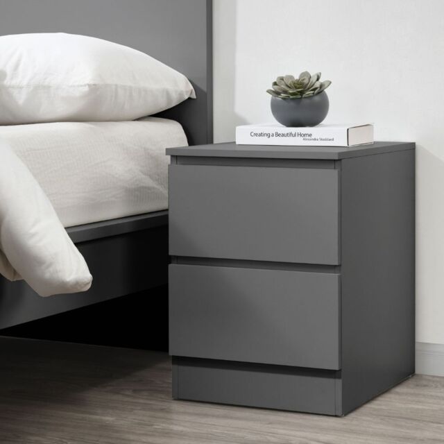 Oslo - 2 Drawer Bedside Table - Grey - Wooden - Happy Beds - image 1