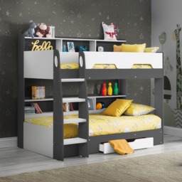 Orion - Single - Kids Bunk Bed - Storage - Grey and White - Wood - 3ft - Happy Beds - thumbnail 1