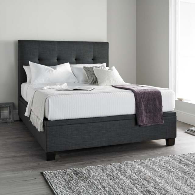 Walkworth - King Size - Ottoman Storage Bed - Dark Grey - Fabric - 5ft - Happy Beds