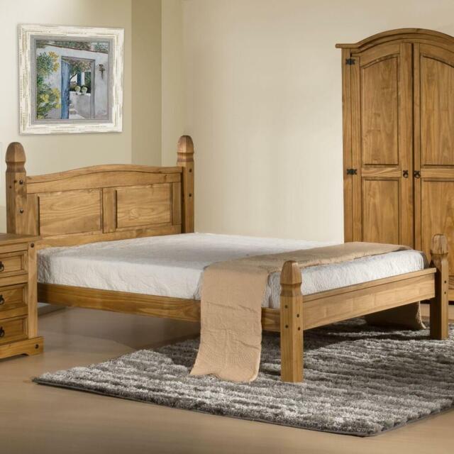 Corona - King Size Chunky Pine Wooden Bed Frame - Low Foot End Waxed - Black Stud Detail - 5ft - Happy Beds - image 1