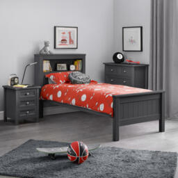 Maine - Single - Bookcase Storage Bed - Anthracite Dark Grey - Wooden - 3ft - Happy Beds - thumbnail 1