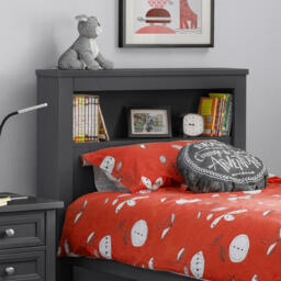 Maine - Single - Bookcase Storage Bed - Anthracite Dark Grey - Wooden - 3ft - Happy Beds - thumbnail 2