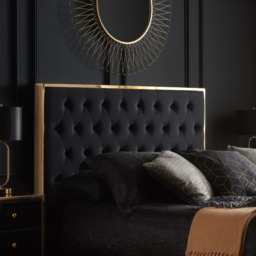 Walton - Double – Ottoman Storage Bed Frame – Black/Gold - Velvet - 4ft6 – Happy Beds - thumbnail 3