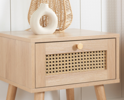 Croxley - 1 Drawer Bedside Table - Oak - Rattan - Wooden - Happy Beds - thumbnail 2