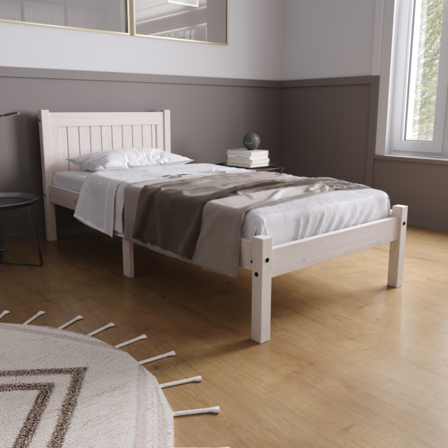 Rio- Double -White Washed Solid Pine Bed Frame - 4ft6 - Happy Beds - image 1