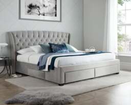Newton - Double - 4-Drawer Storage Bed - Grey - Velvet - 4ft6 - Happy Beds - thumbnail 2