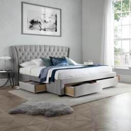 Newton - Double - 4-Drawer Storage Bed - Grey - Velvet - 4ft6 - Happy Beds - thumbnail 1