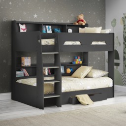 Orion - Single - Kids Bunk Bed - Storage - Dark Grey - Wooden - 3ft - Happy Beds - thumbnail 1
