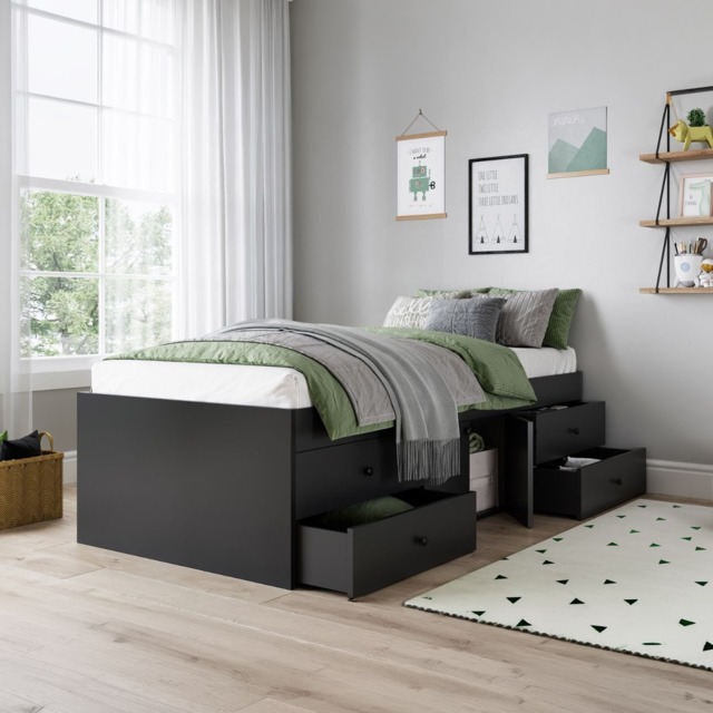 Arctic - Single - 4-Drawer Storage Cabin Bed - Black - Wooden - 3ft - Happy Beds - image 1