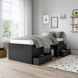 Arctic - Single - 4-Drawer Storage Cabin Bed - Black - Wooden - 3ft - Happy Beds