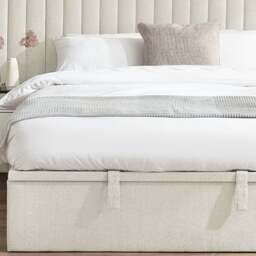 Paige - Double - Ottoman Storage Hotel Bed - Stone Grey - Fabric - 4ft6 - Happy Beds - thumbnail 7