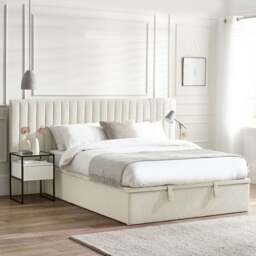 Paige - Double - Ottoman Storage Hotel Bed - Stone Grey - Fabric - 4ft6 - Happy Beds - thumbnail 2