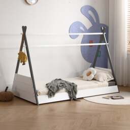 Exeter - Single - Wooden House Bed - Grey/White - Wooden - 3ft - Happy Beds - thumbnail 1