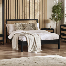 Padstow - King Size - Rattan Bed - Black - Wooden - 5ft - Happy Beds