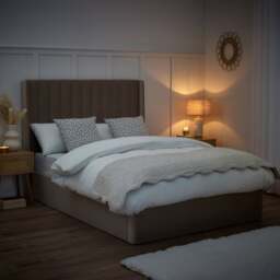 Harper - King Size - Winged Ottoman Storage Bed - Warm Stone - Velvet - 5ft - Happy Beds - thumbnail 4