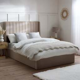 Harper - King Size - Winged Ottoman Storage Bed - Warm Stone - Velvet - 5ft - Happy Beds - thumbnail 1