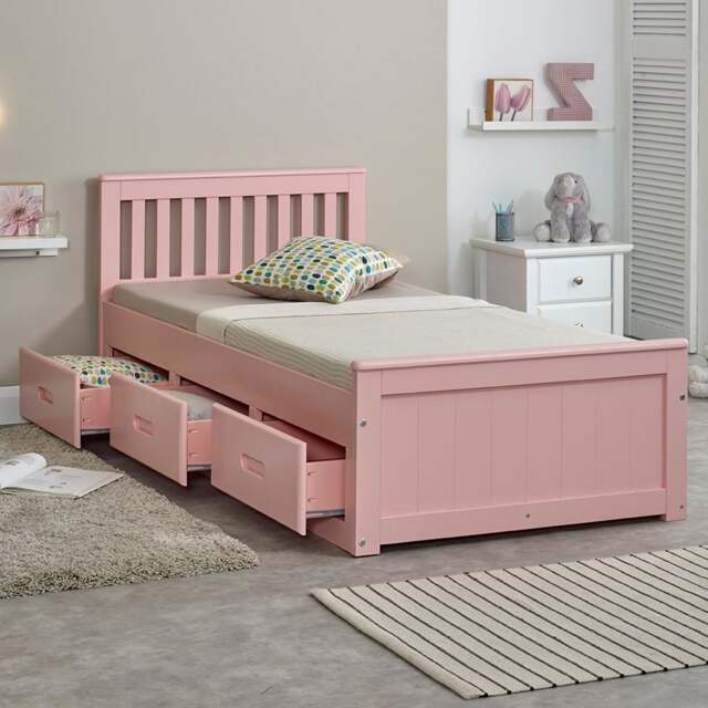 Mission - Single - Storage Bed - Pink - Wood - 3ft - Happy Beds - image 1