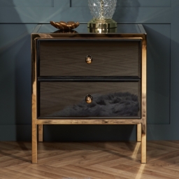 Fenwick - 2 Drawer Bedside Table - Black/Gold - Glass/Metal - Happy Beds - thumbnail 2