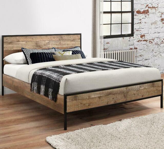 Urban Rustic - Small Double -Wood and Metal - 4ft - Happy Beds