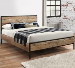 Urban Rustic - Small Double -Wood and Metal - 4ft - Happy Beds - thumbnail 1