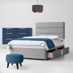King Size - Divan Bed and Cornell Lined Headboard - Light Grey - Fabric - 5ft - Happy Beds - thumbnail 2