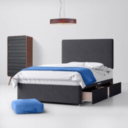 Super King Size - Divan Bed and Cornell Plain Headboard - Dark Grey - Charcoal - Fabric - 6ft - Happy Beds - thumbnail 2
