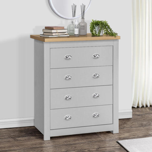 Highgate - 4 Drawer Chest - Grey/Oak - Wooden - Happy Beds - image 1