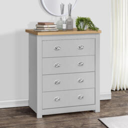 Highgate - 4 Drawer Chest - Grey/Oak - Wooden - Happy Beds - thumbnail 1