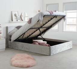 Berlin - Double - Ottoman Storage Bed - Light Grey - Crushed Velvet - Double - Happy Beds - thumbnail 2