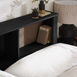 Sydney - Double - Rattan Oak-Effect Bookcase Bed - Black - Wooden - 4ft6 - Happy Beds - thumbnail 3