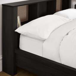 Sydney - Double - Rattan Oak-Effect Bookcase Bed - Black - Wooden - 4ft6 - Happy Beds - thumbnail 2