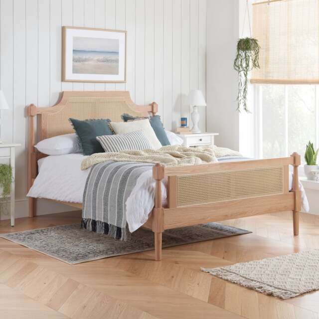 Geneva – Double – French Style Rattan Bed - Oak – Wooden – 4ft6 - Happy Beds - image 1