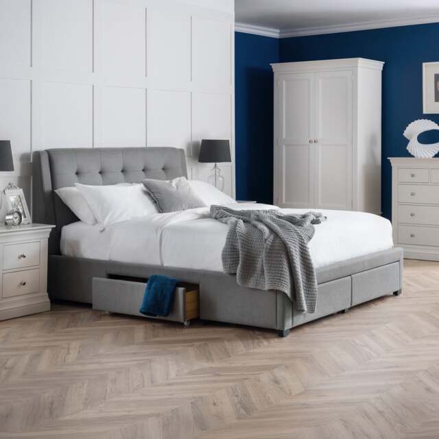 Fullerton - King Size - 4 Drawer Storage Bed - Grey - Fabric - 5ft - Happy Beds