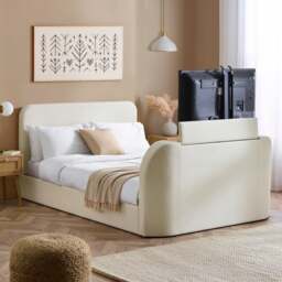 Shelly - Double - TV Bed - Cream - Fabric - 4ft6 - thumbnail 1